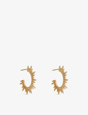Rachel Jackson Midi Deco Sunray Medium 22ct Yellow Gold-plated Sterling-silver Hoop Earrings In Gold