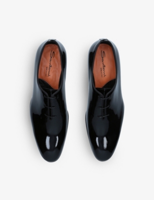 Santoni Patent Carter Wholecut Oxford Shoes In Black