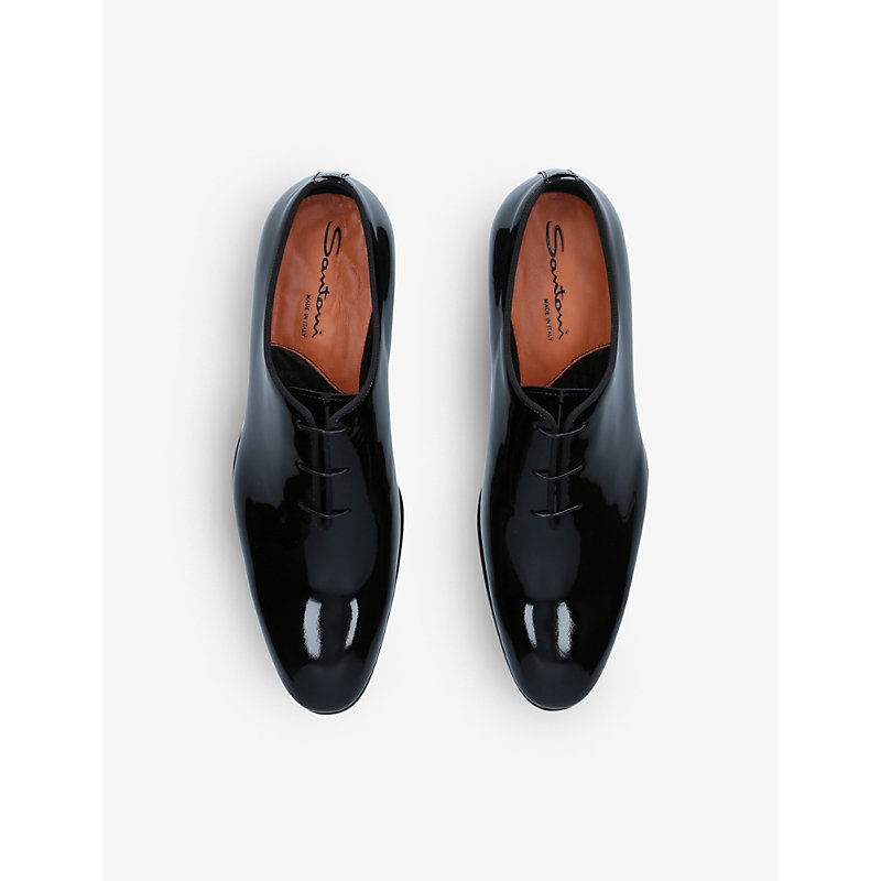 Shop Santoni Men's Black Carter Patent-leather Oxford Shoes