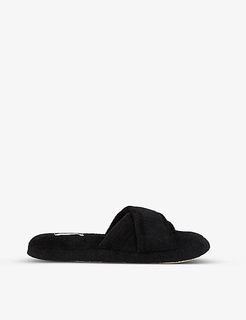 SKIN: Kyoto cross-over organic cotton-towelling slides