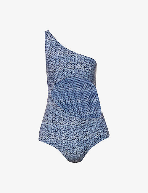 MAGDA BUTRYM: One-shoulder monogram-print swimsuit