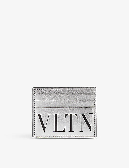 VALENTINO GARAVANI: Logo-print metallic leather card holder