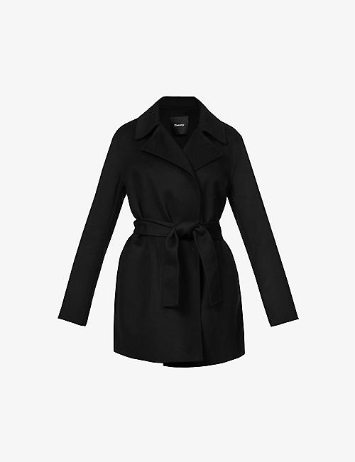 THEORY: Relaxed-fit self-tie wool-cashmere blend coat