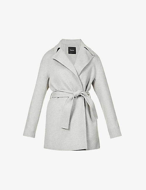 THEORY: Relaxed-fit self-tie wool-cashmere blend coat
