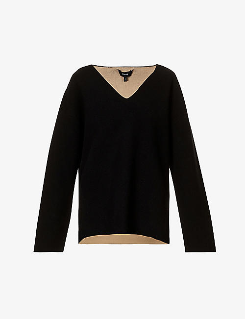 THEORY: Karenia V-neck knitted reversible jumper