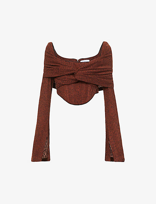 16 ARLINGTON: Alto leather-trim ribbed-knit top