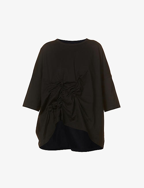 YS: Ruched relaxed-fit cotton-jersey T-shirt