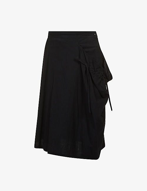 YS: Asymmetric-hem high-waist cotton and linen-blend maxi skirt