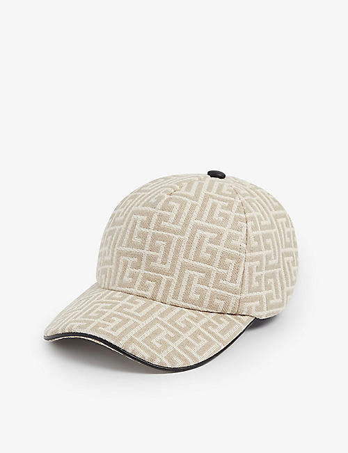 BALMAIN: Monogram linen and cotton baseball cap