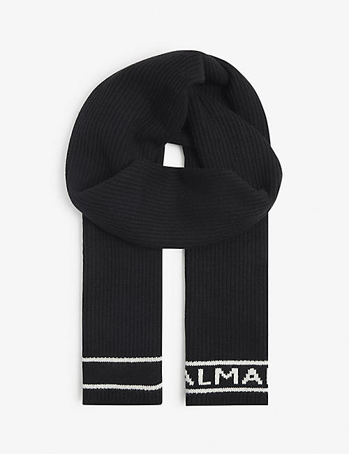BALMAIN: Logo-intarsia wool and cashmere scarf