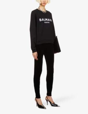 BALMAIN Logo-flocked cotton-jersey sweatshirt