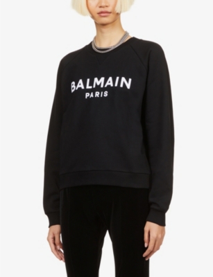 BALMAIN Logo-flocked cotton-jersey sweatshirt