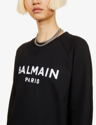 BALMAIN Logo-flocked cotton-jersey sweatshirt