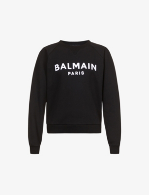 BALMAIN Logo-flocked cotton-jersey sweatshirt