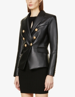 BALMAIN Double-breasted leather blazer