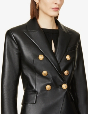 BALMAIN Double-breasted leather blazer