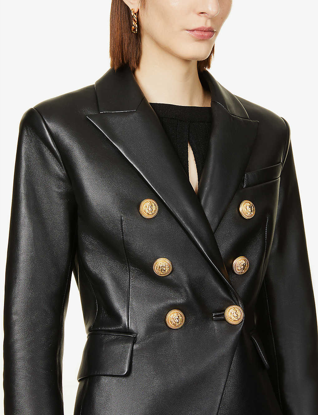 BALMAIN Double-breasted leather blazer