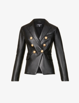 BALMAIN Double-breasted leather blazer