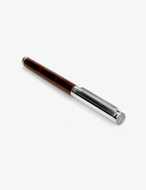London leather and rhodium-plated brass rollerball pen