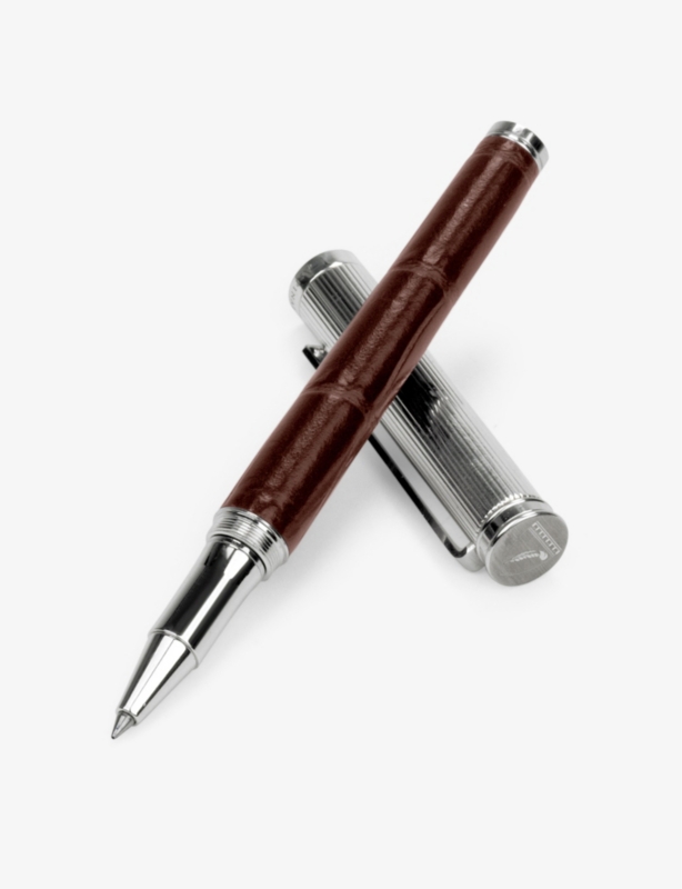 London leather and rhodium-plated brass rollerball pen