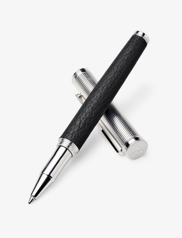 London leather and rhodium-plated rollerball pen