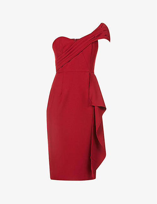 LAVISH ALICE: Off-the-shoulder sweetheart-neckline stretch-woven midi dress