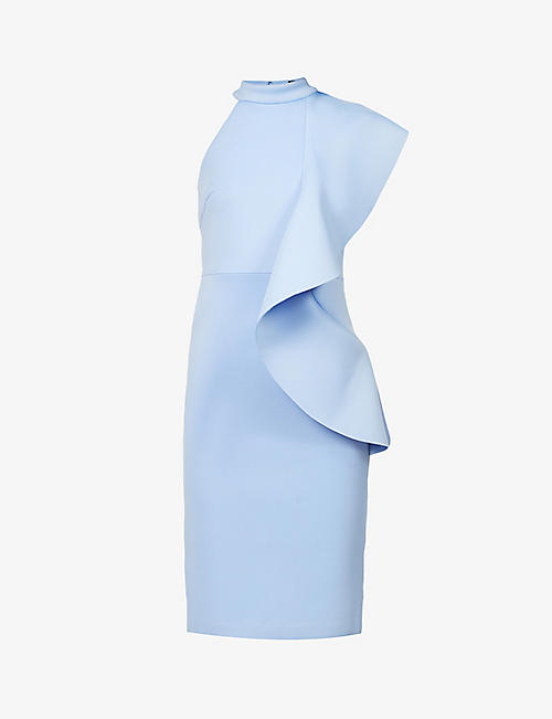 LAVISH ALICE: Asymmetric-frill high-neck stretch-jersey midi dress