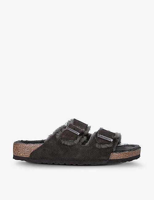 BIRKENSTOCK: Arizona two-strap faux-fur and leather sandals