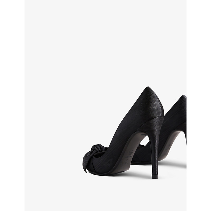 Shop Ted Baker Hyana Bow-embellished Pointed-toe Cotton-blend Courts In Black