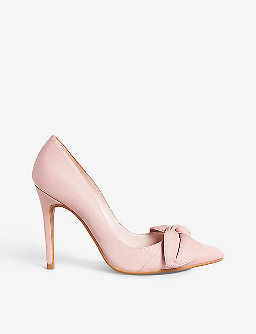 TED BAKER: Hyana bow-embellished pointed-toe cotton-blend courts
