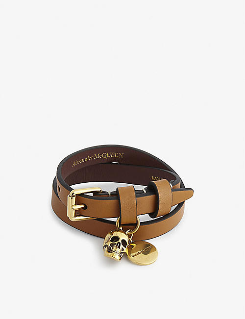 ALEXANDER MCQUEEN: Skull charm-embellished leather wrap bracelet