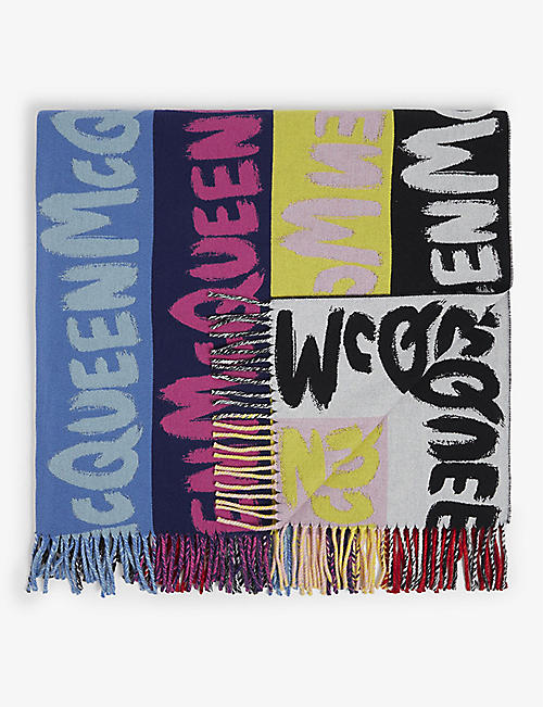 ALEXANDER MCQUEEN: Graffiti logo-print wool-silk scarf