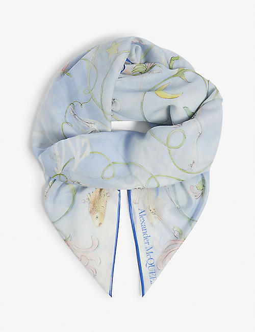 ALEXANDER MCQUEEN: Blake Pareo floral-print cotton and silk scarf
