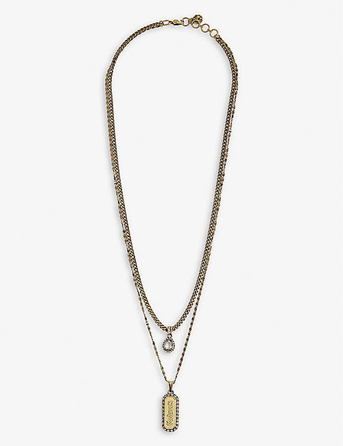 ALEXANDER MCQUEEN: Graffiti gold-toned brass and crystal multi-layered pendant necklace