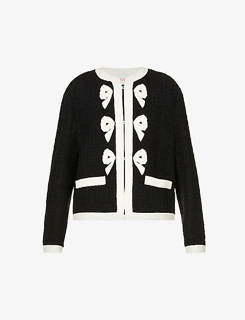 VALENTINO: Bow-embroidered contrast-trim wool and silk-blend jacket