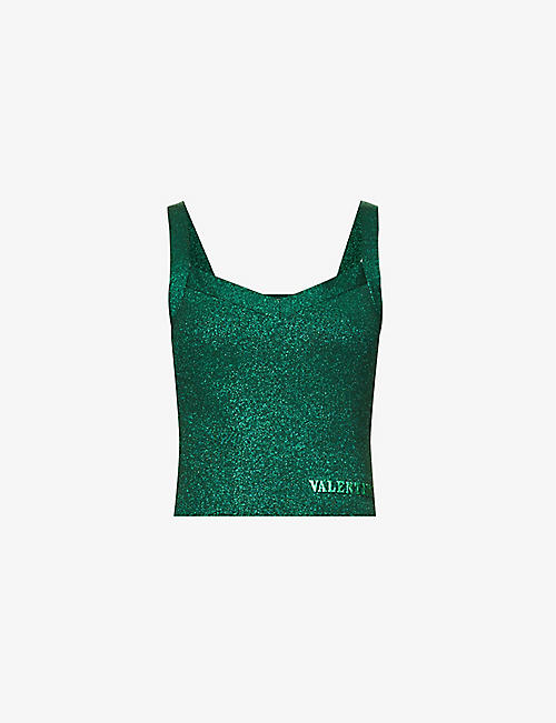 VALENTINO: V-neck cropped woven top