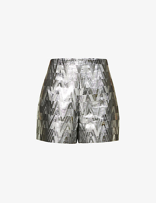 VALENTINO: Sequin-embellished high-rise woven shorts