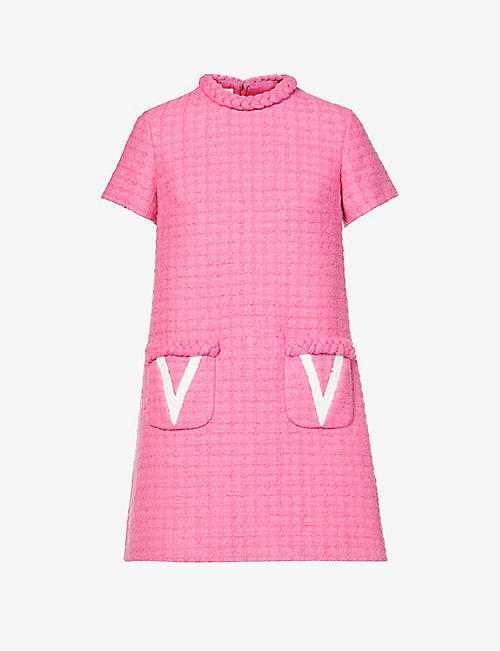 VALENTINO: Logo-embellished virgin-wool and silk-blend tweed mini dress