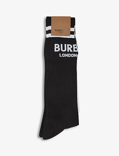 BURBERRY: Pack of two striped branded cotton-blend knitted socks 6-9 years