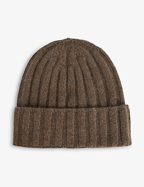 OSCAR JACOBSON: Ribbed folded-trimmed cashmere beanie hat