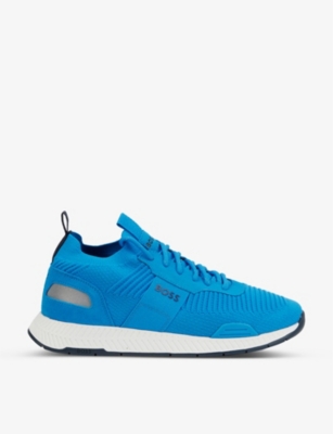 Hugo Boss Woven Lace-up Running Trainers In Bright Blue