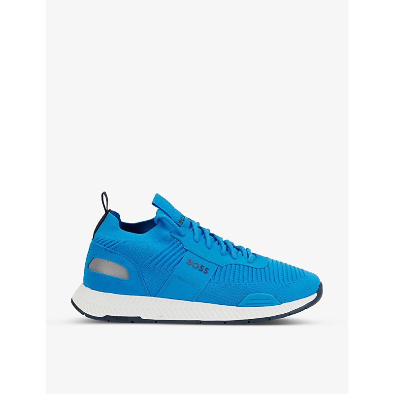 Hugo Boss Woven Lace-up Running Trainers In Bright Blue