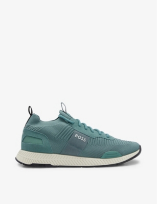 Hugo Boss Boss Mens Open Green Woven Lace-up Running Trainers