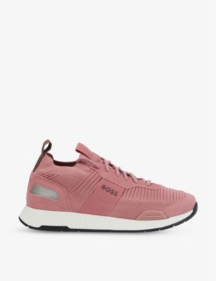 Hugo Boss Woven Lace-up Running Trainers In Open Pink