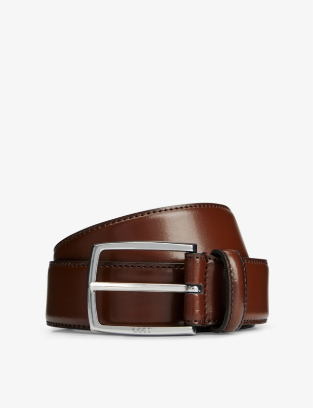 Logo-engraved buckle-embellished leather belt
