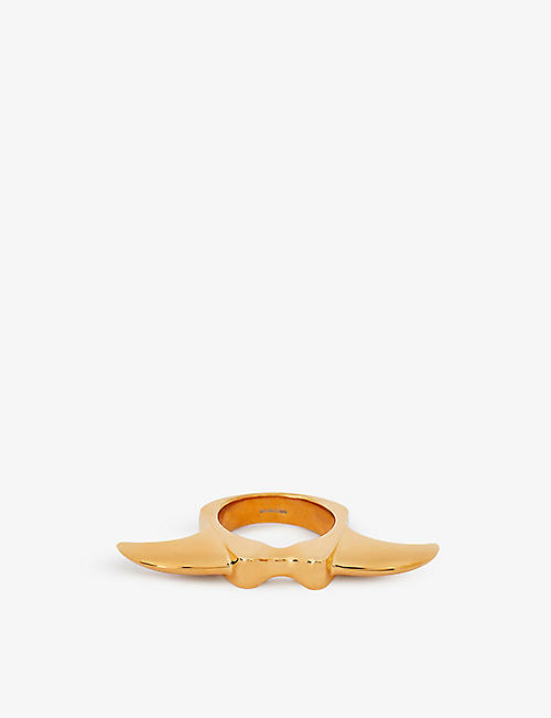 DOMINIC JONES: Fang 18ct yellow gold-plated vermeil recycled-sterling silver knuckle duster ring