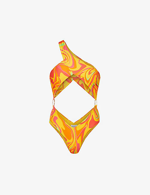 WEWOREWHAT: Asymmetrical graphic-print swimsuit