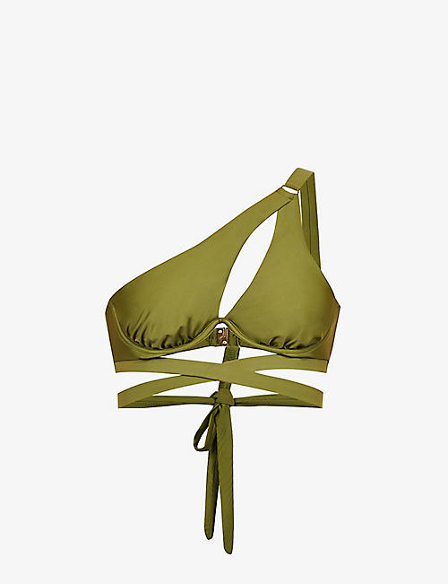 SELF-PORTRAIT: Cross-over one-shoulder bikini top