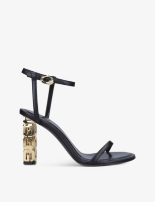 Shop Givenchy Women's Black G-cube Embellished Leather Heeled Sandals