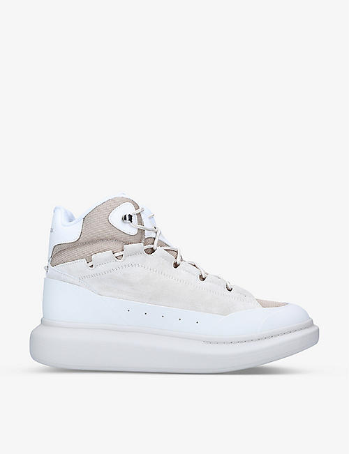 ALEXANDER MCQUEEN: Logo-embossed suede and mesh high-top trainers